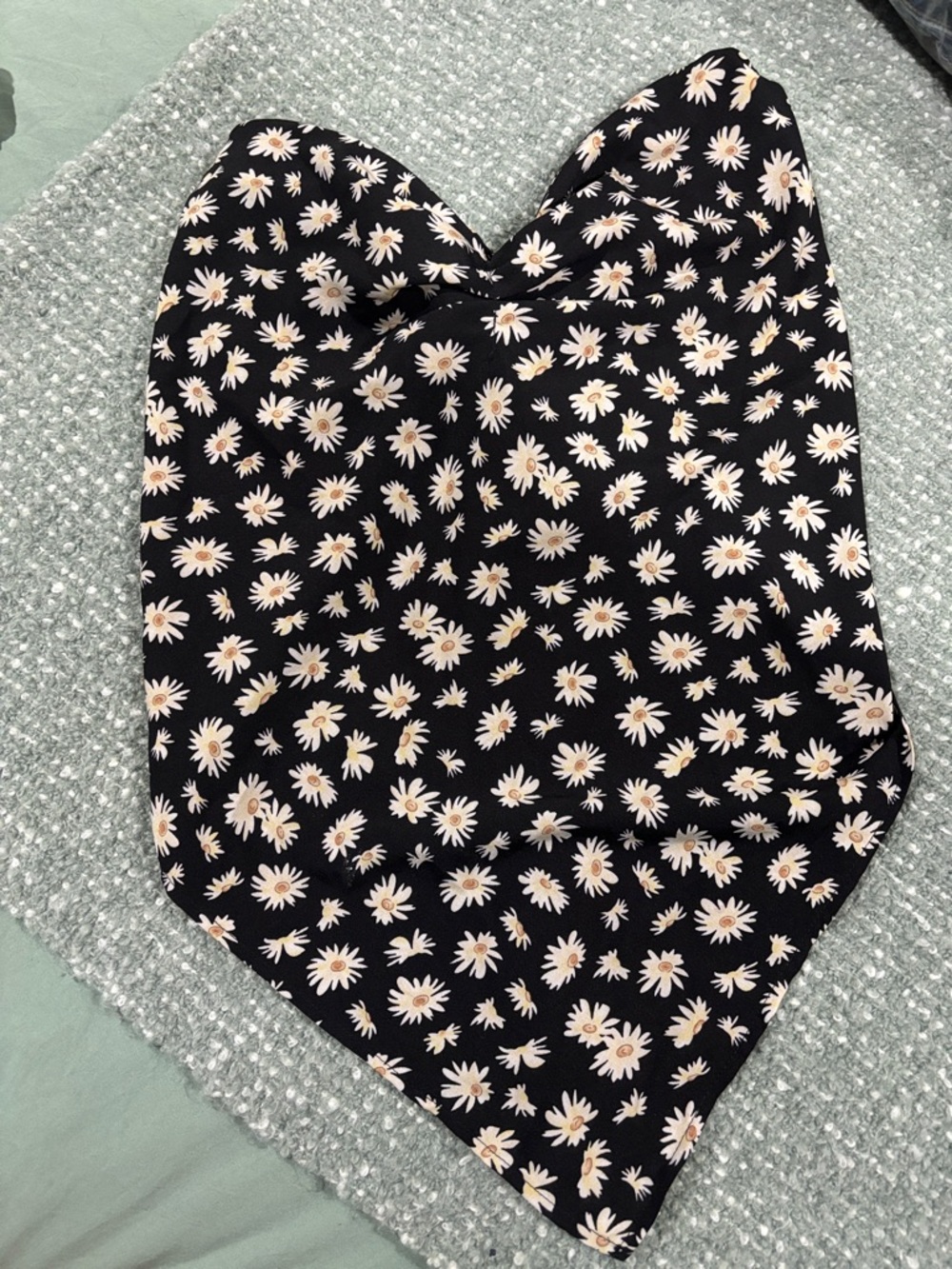 SHEIN Black Daisy Print Strapless Top